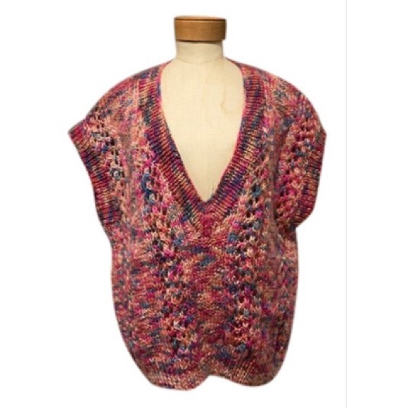 Vintage Sweaters | Vintage Space Dye V Neck Grandpa Sweater Vest Jumper | Color: Blue/Pink | Size: M | Pm-74182021's Closet